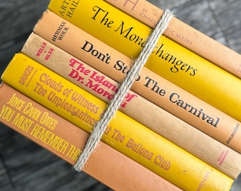 Vintage 1960s Mustard Yellow and Brown Books for Retro Shelf Styling