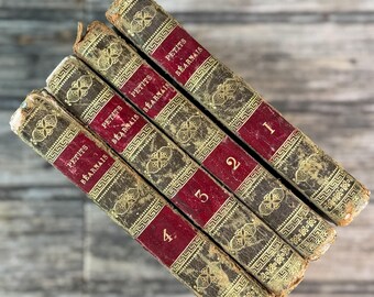 Antique Gold, Black, and Red French Leather Book Set of Les Petits Béarnais by Delafaye, 1824, 4 Volumes