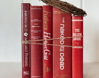 Pacchetto di libri rossi vintage: scritte bianche, decorazioni per libri
