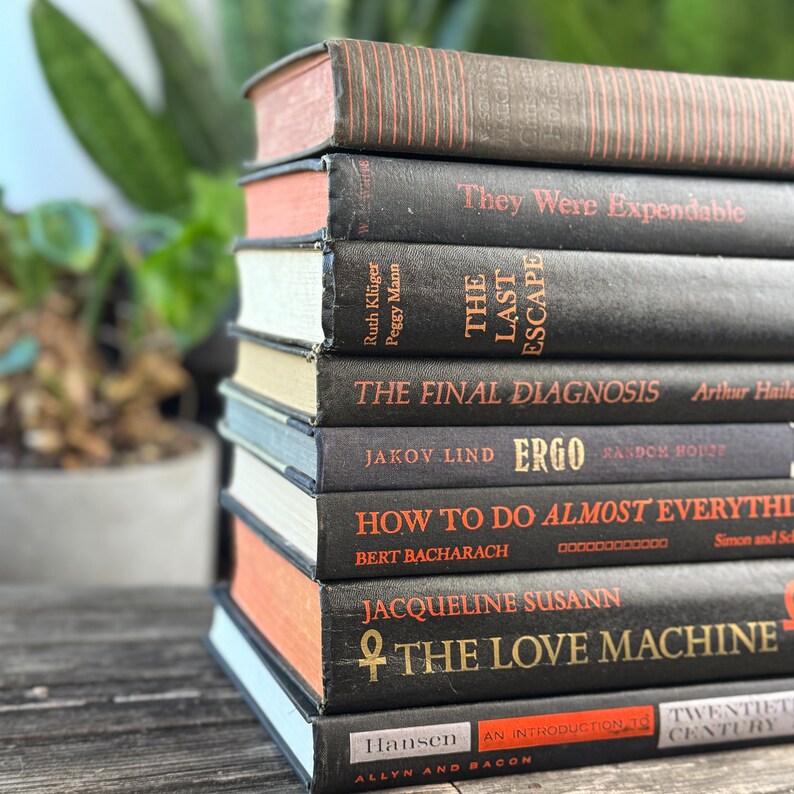 Paquete de libros vintage en negro y naranja para decorar estanterías de Halloween y decorar con motivos góticos. imagen 6