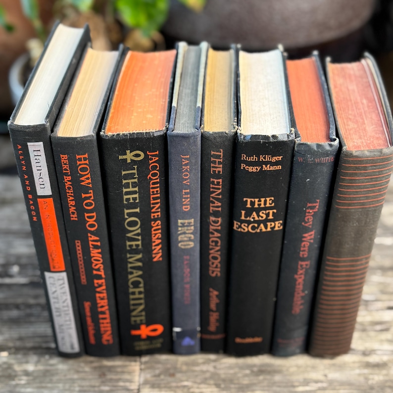 Paquete de libros vintage en negro y naranja para decorar estanterías de Halloween y decorar con motivos góticos. imagen 3