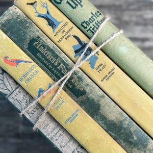 Shabby Distressed Green & Yellow Vintage Children's Book Stack