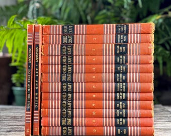 Vintage 1949 Complete Childcraft How and Why Library Set in Orange, Volumes 1-14