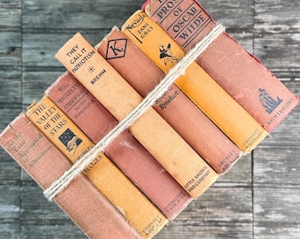 Orange and Rust Red Shabby Old Books for Shelf Styling