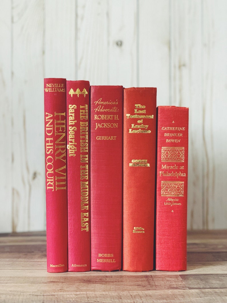 Decorative Books Pink And Red Books For Display Vintage Etsy