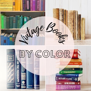 Libri vintage per colore per l'arredamento della libreria, libri veri per la decorazione, decorazioni fatte a mano personalizzate