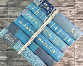 Navy Blue and Teal Vintage Book Bundle For Shelf Styling