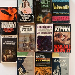 May include: A collection of ten vintage paperback books with various titles and authors. The books are arranged in two rows of five. The books are all in good condition and have colorful covers.