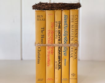 Vintage Mustard Yellow Book Set: Farmhouse Bookshelf Decor
