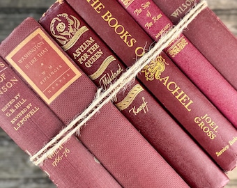 Vintage Maroon Red and Gold Book Set, Books By Color for Shelf Styling