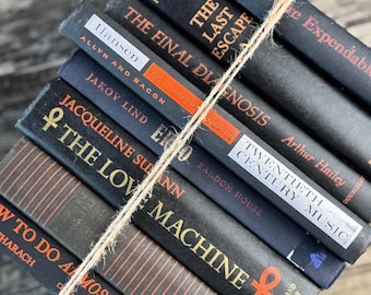 Vintage Black and Orange Book Bundle for Halloween Shelf Styling and Gothic Decor