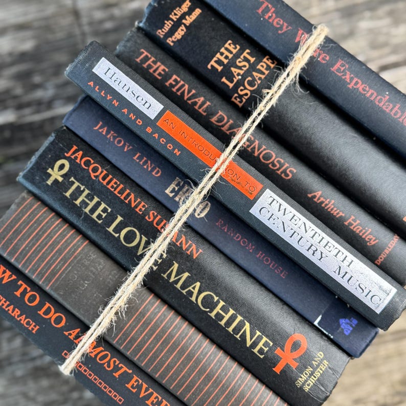 Paquete de libros vintage en negro y naranja para decorar estanterías de Halloween y decorar con motivos góticos. imagen 1
