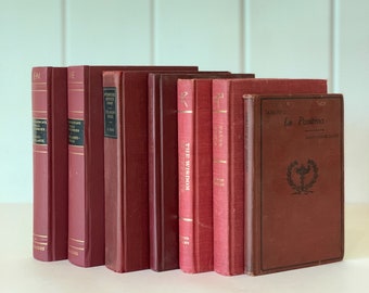 Dark Red Vintage Book Bundle, Maroon Decorative Books
