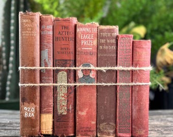 Red and Copper Antique Shabby Book Bundle for Shelf Styling