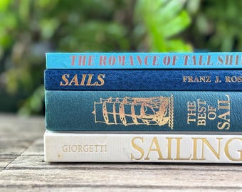 Vintage Sailing Book Collection, Nautical Coastal Decor