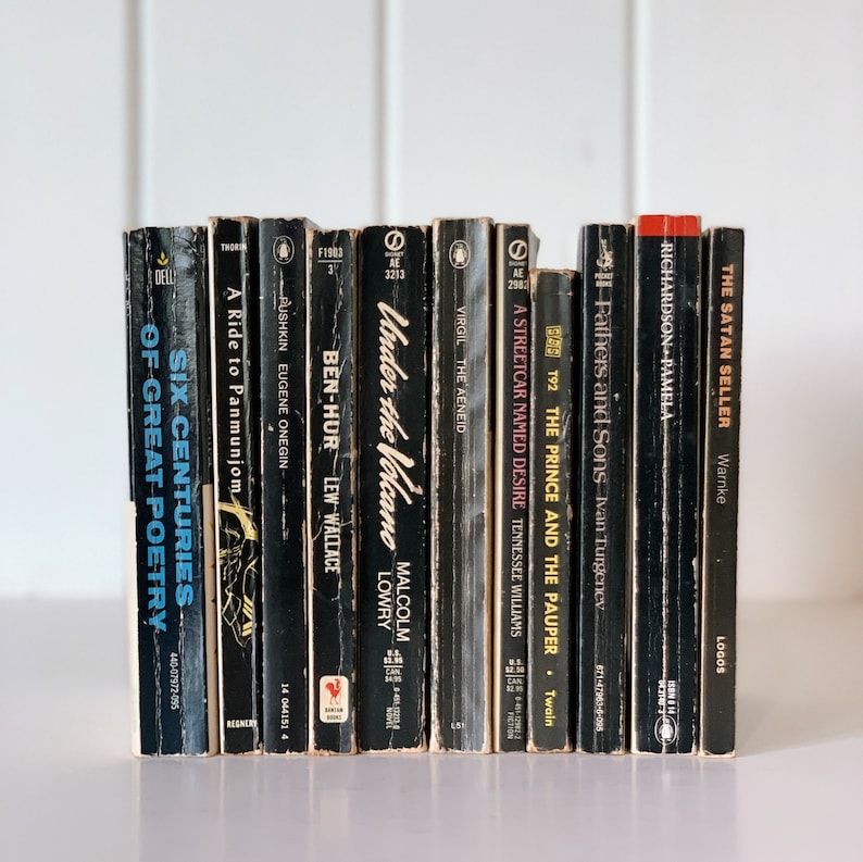 Libri tascabili neri vintage: set di letteratura classica per l'arredamento immagine 1