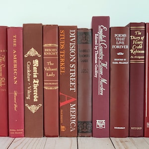 Red Vintage Books, One Foot of Books, Handmade Decor