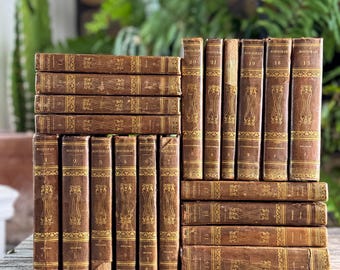 Antique French Leather Book Set, Works of Rousseau, 1820, 20 of 22 Volumes
