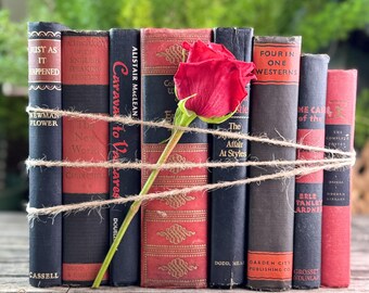Large Red, Black, and Gold Ornate Decorative Book Bundle