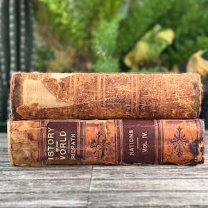 Antique Leather-Bound Oversized Books for Shelf Styling