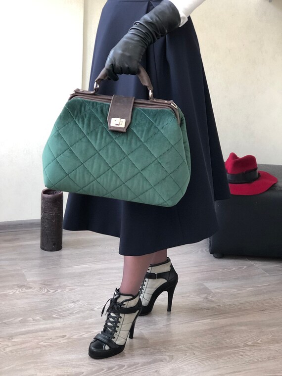 Borsa medico/ Mary Poppins/ Borsa in velluto trapuntato verde | Etsy Italia