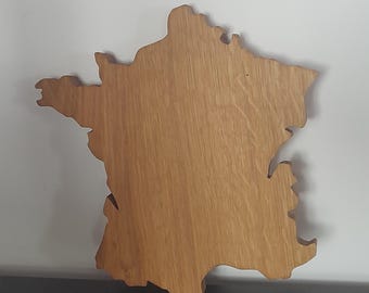 Map of France, solid wood trivet, French handcrafted creation.