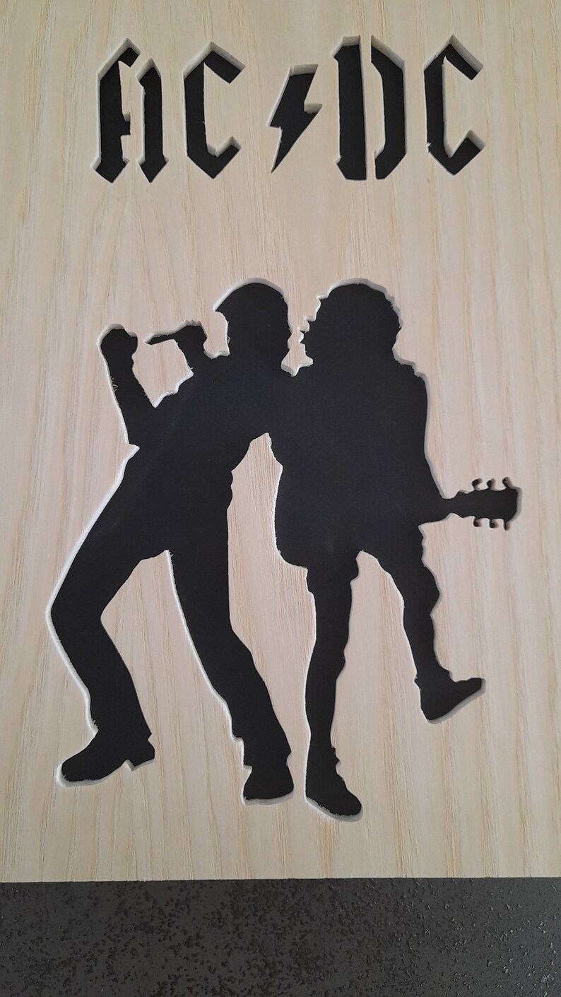 AC DC Tableau en bois, découpe à la scie à chantourner. Idée cadeau ...