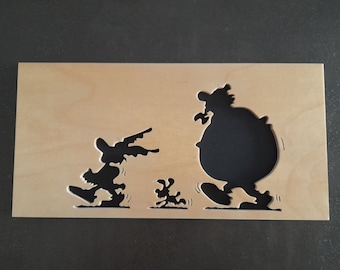 Asterix, Obelix, Wooden picture cut with a scroll saw, Handmade creation.