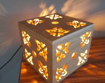 Original wooden lamp cut with a scroll saw. Homemade. Made in France.