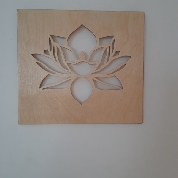 Fleur de lotus, tableau ,décoration murale en bois, découpe à la scie à chantourner.