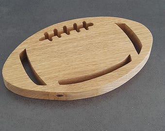 Rugby ball trivet in solid wood, French handcrafted creation. Gift for rugby fans.