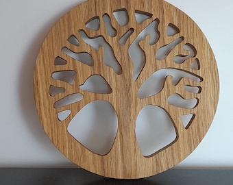 Tree of Life, solid wood trivet, French handcrafted creation.