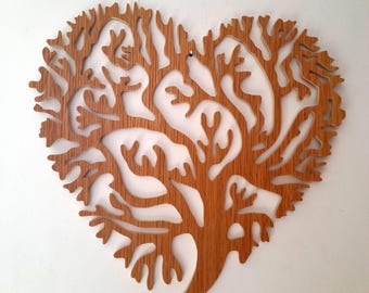 Tree of life, heart, wooden wall decoration. Handmade.