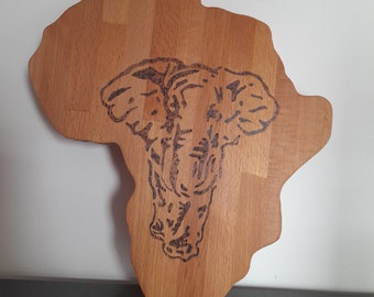 Africa, outline map, solid wood trivet. French artisanal creation.