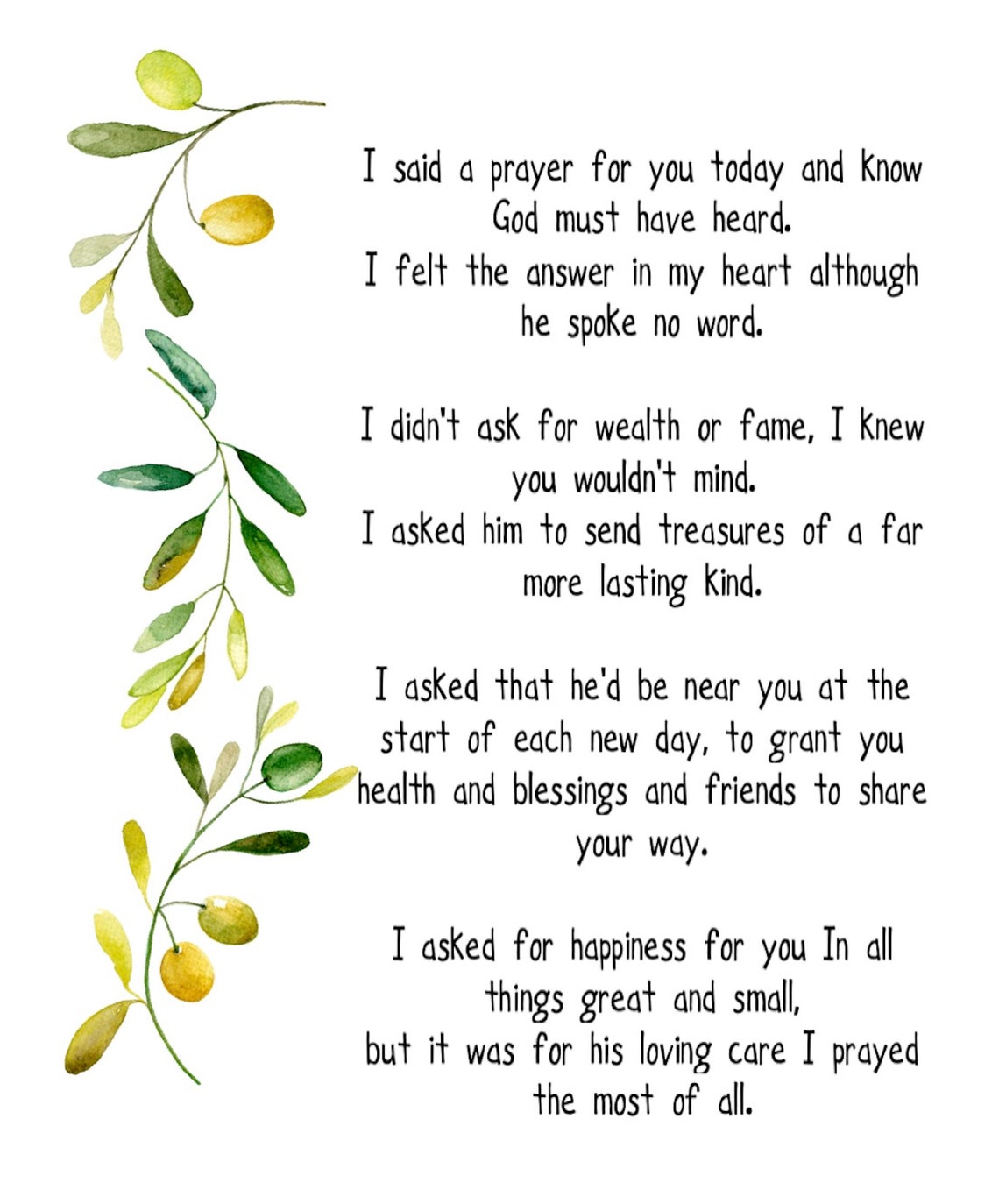 I said a prayer for you Olive Branch Print I said a Prayer Etsy