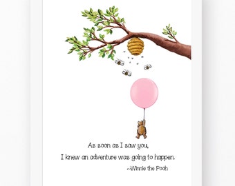 Winnie The Pooh, Pooh Bear Art, Honey Tree Pooh Bear, Baby Gifts, Baby Shower Gifts, Child Room Art, Baby Room Art, Winnie Pooh Prints