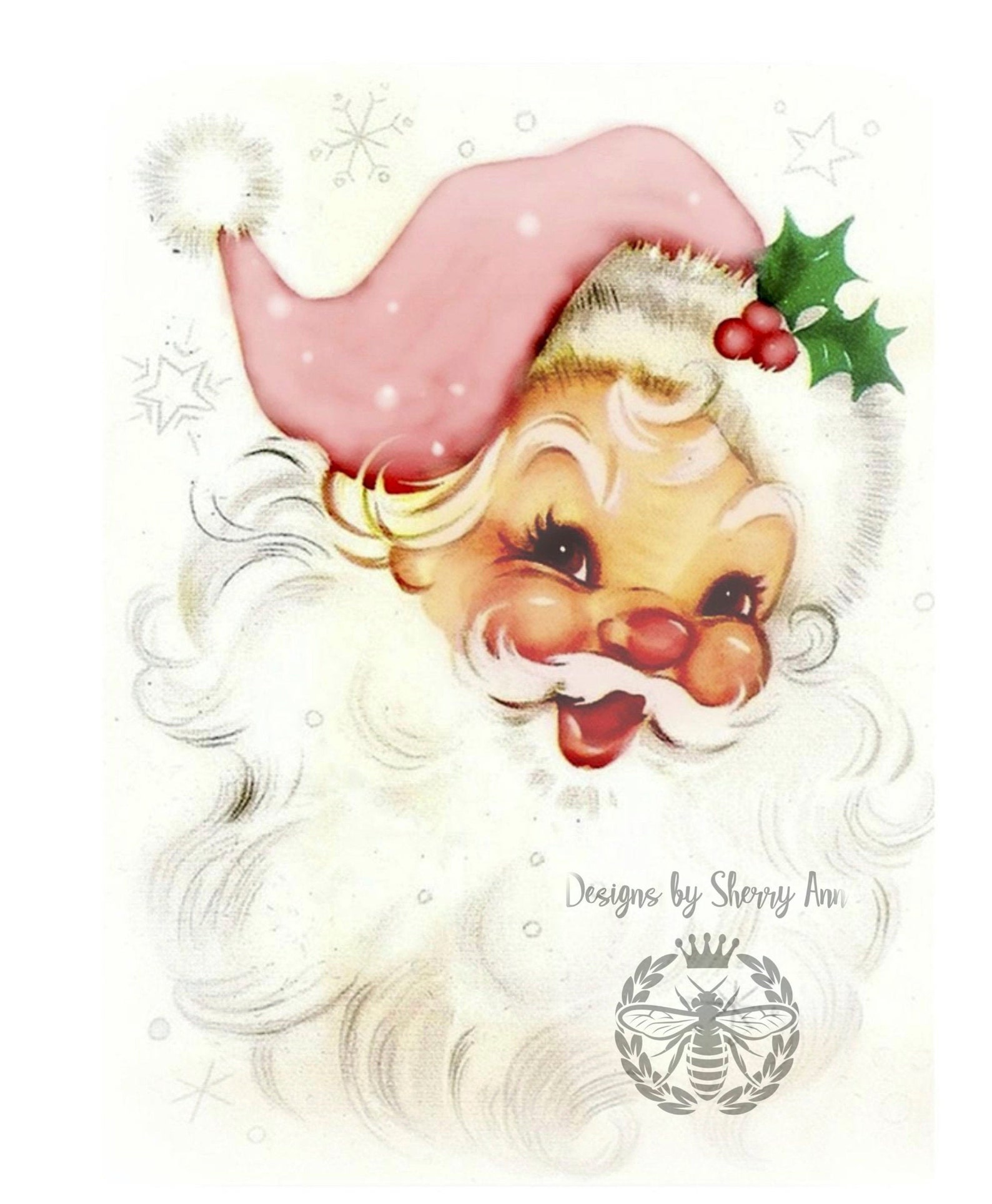 Vintage Pink Santa 8x10 print or self trim to a 5x7 size Etsy