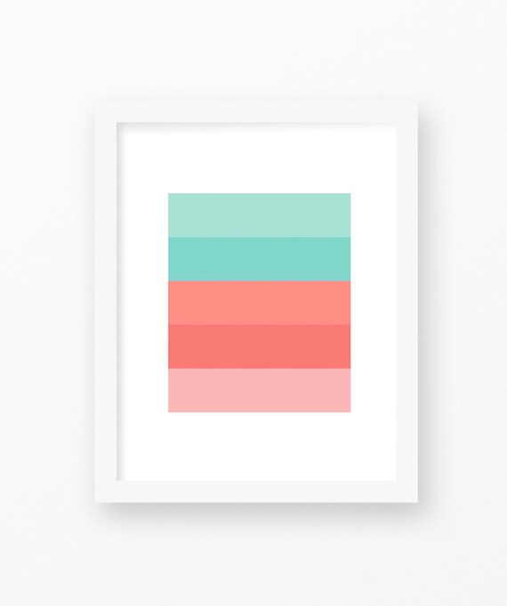 Coral Mint Green Wall Art Coral Colors Geometrical Art Etsy