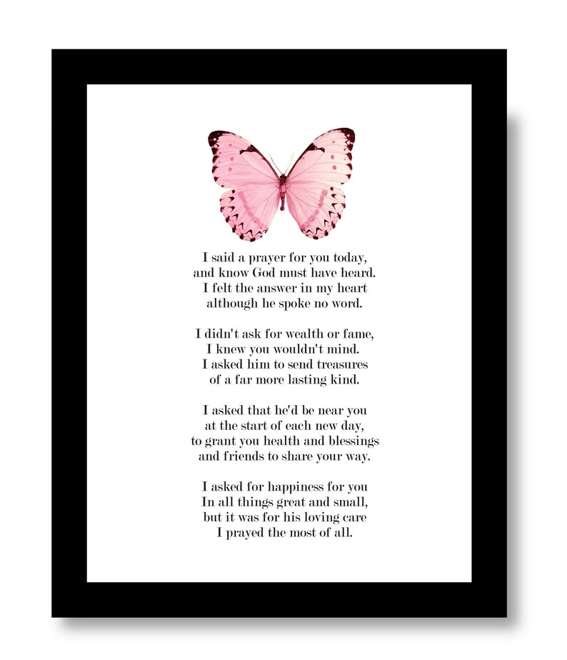 I said a prayer for you Pink Butterfly Prayer Poems I said image 0