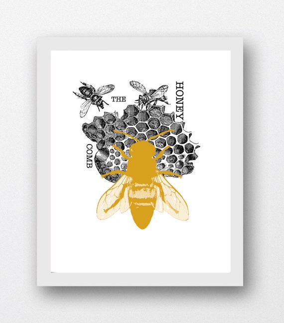 Art print POSTER CANVAS Bees Working on a Manmade Honeycomb