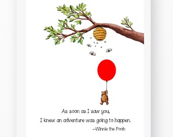 Winnie The Pooh, Pooh Quotes, Red Balloon Art, Pooh Bear Decor, Winnie Pooh Prints, Pooh Bear Prints, 100 Acre Woods, Red Balloon Print