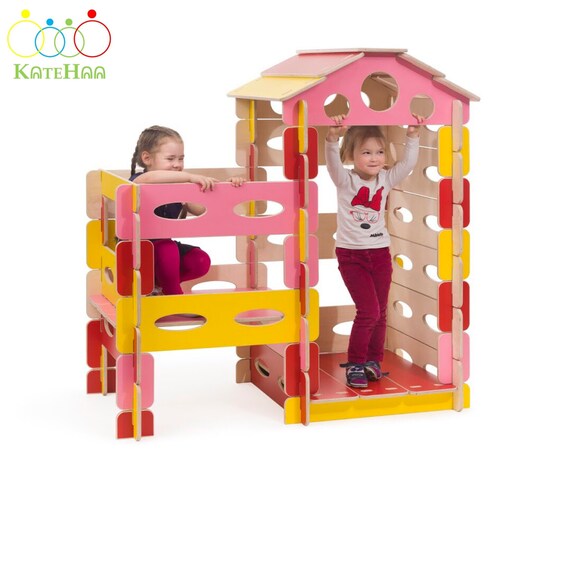 Build Play Montessori Wooden Playhouse Set For Kids Stand Structure Building Blocks Climbing Gifts Toddler