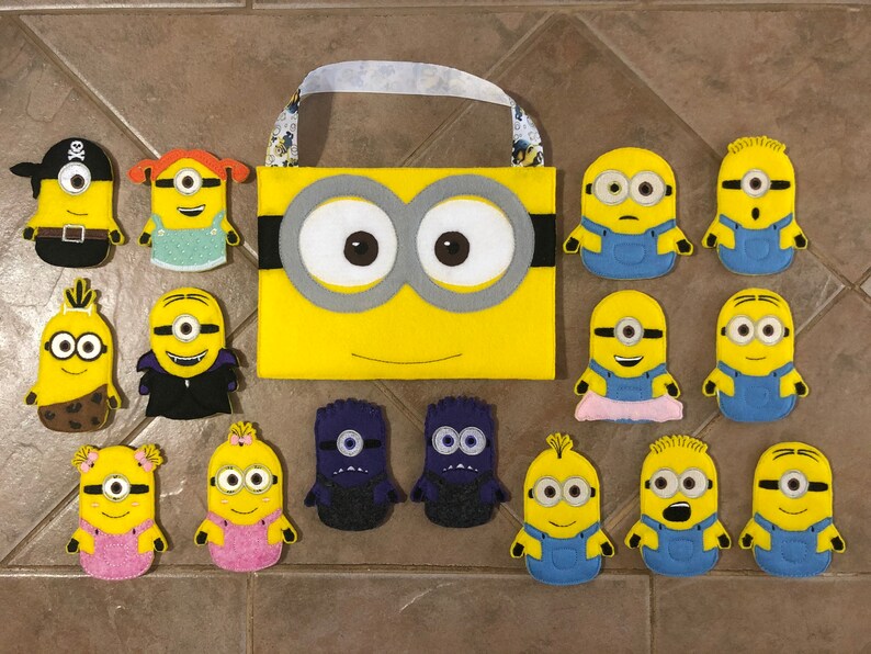 Felt Minion Inspired Finger Puppet Set With Bag Shipping Etsy