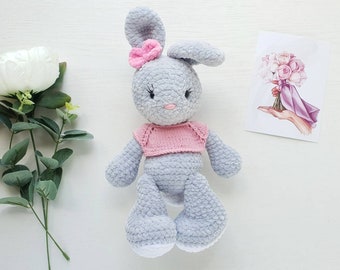 Bunny plush toy, Bunny stuffed animal, Knitted bunny doll,  amigurumi bunny, knitted rabbit toys, rabbit lover gift, nursery decor