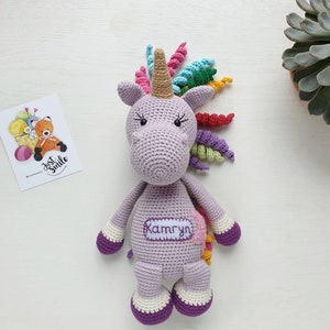 Personalized baby gift, Crochet unicorn toy doll, rainbow plush unicorn, Knitted unicorn, stuffed unicorn birthday, personalized Unicorn