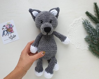 Baby Boy Gift, Stuffed wolf, amigurumi crochet wolf, Woodland animals, plush gray wolf, personalized wolf, Woodland Nursery Decor