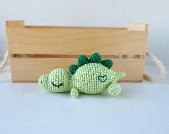 Baby Girl Gift Crochet Stegosaurus Amigurumi Toy, knitted sleeping Dinosaur, Stuffed Dinosaur toy doll, Dinosaur nursery decor