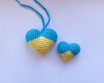 Ukraine, Blue and Yellow crochet heart, Ukrainian Flag Keyring, Stand With Ukraine, Handmade Crochet Ukraine Heart Keyring