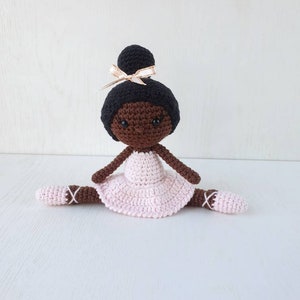 Baby Girl Gift, Crochet black doll, amigurumi knitted doll, rag ballerina doll, handmade doll, best friend gift image 5