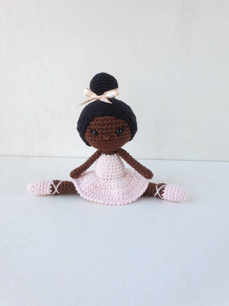 Baby Girl Gift, Crochet black doll, amigurumi knitted doll, rag ballerina doll, handmade doll, best friend gift image 5